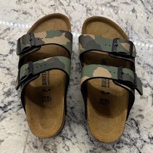 Birkenstock Kids Green and Tan Camouflage Sandals